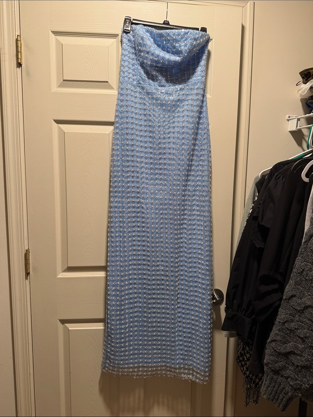 Lulus Perfectly Luxurious Light Blue Pearl Strapless Maxi Dress - Picture 6 of 10